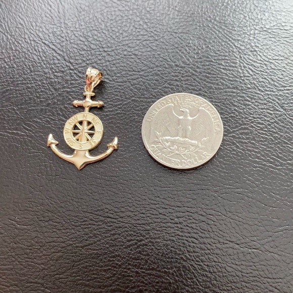 14k Real Gold Mariner's Anchor Compass Pendant